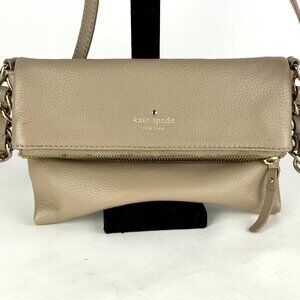 Kate Spade Pebbled Leather Fold Over Crossbody Bag Taupe Beige 2018 Chic Convert